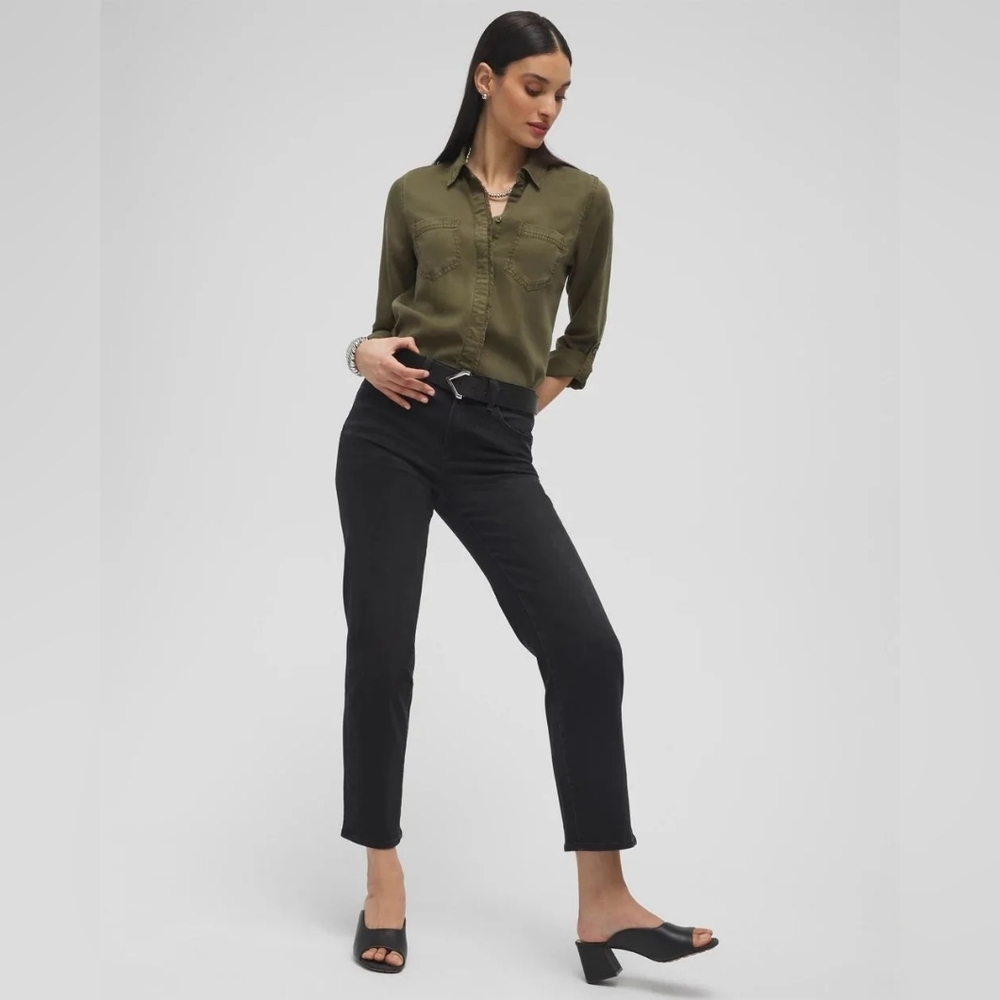 Chicos 3 Twill Fringe Hem Shirt Olive Green Sz 16 XL WT109 - Picture 2 of 9